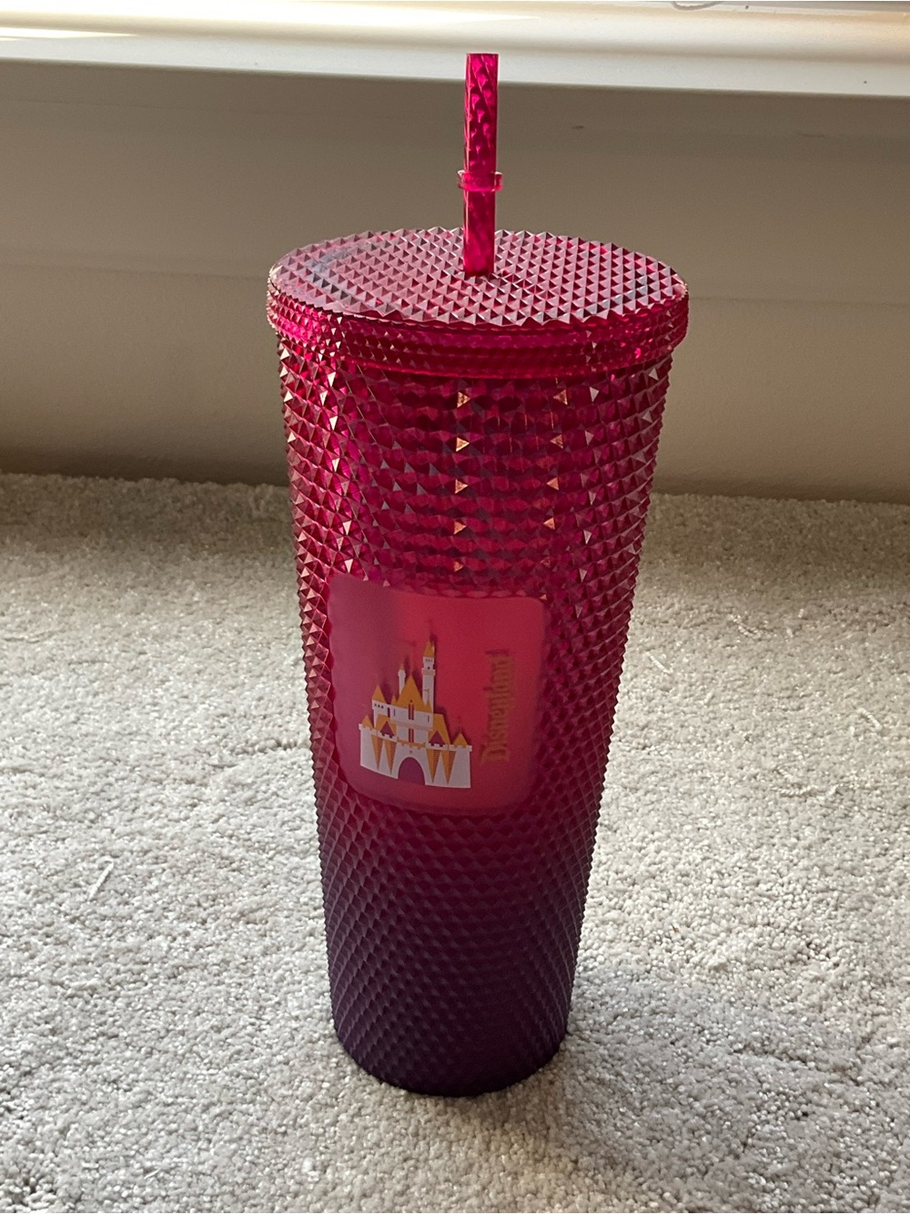 Starbucks Disneyland Castle Hot Pink Ombre Spiky Studded Cold Cup NWT